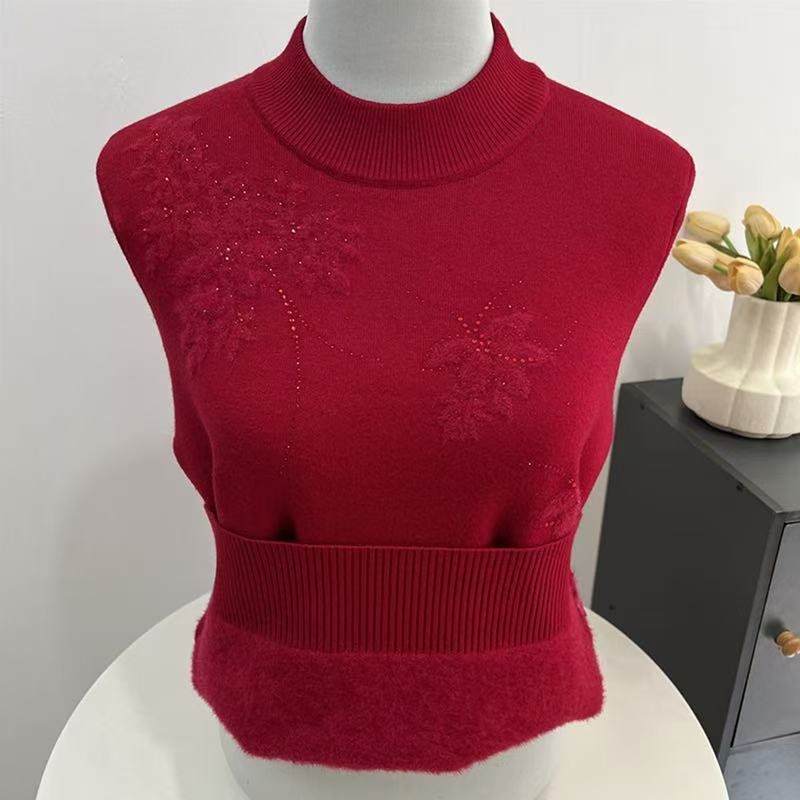 Literāri retro adīts tops, TR audums, PVC ≤30% + Citi 30–50%, princeses piedurknēm, pusaugšējais apkaklīte, brīvs piegriezums