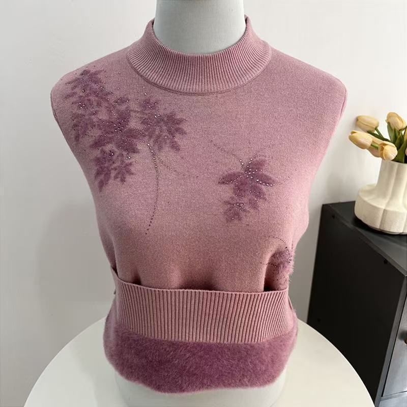 Literāri retro adīts tops, TR audums, PVC ≤30% + Citi 30–50%, princeses piedurknēm, pusaugšējais apkaklīte, brīvs piegriezums