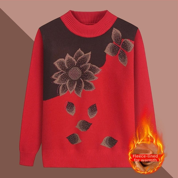 Adīts tops vecāka gadagājuma sievietēm, garas piedurknes, pusaugstā apkakle, akrila audums