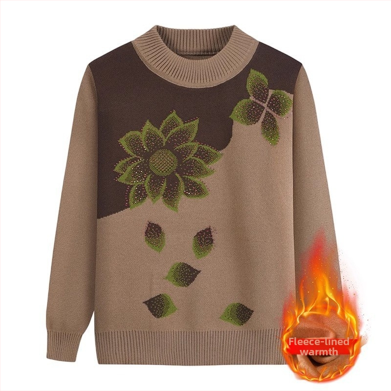 Adīts tops vecāka gadagājuma sievietēm, garas piedurknes, pusaugstā apkakle, akrila audums