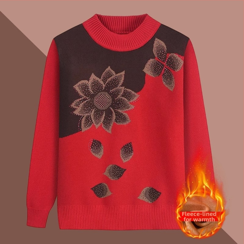 Adīts tops vecāka gadagājuma sievietēm, garas piedurknes, pusaugstā apkakle, akrila audums