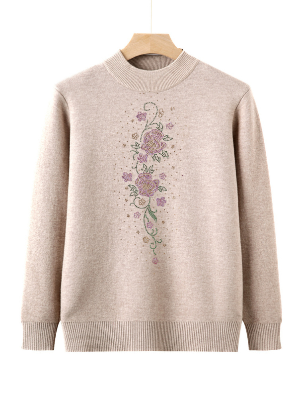 Sieviešu ikdienas džemperis ar augu rakstu, apaļš kakls, garas piedurknes, brīvs piegriezums (poliesters 80–90%)