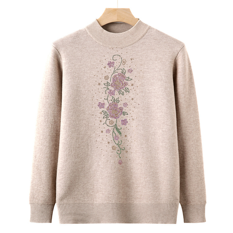 Sieviešu ikdienas džemperis ar augu rakstu, apaļš kakls, garas piedurknes, brīvs piegriezums (poliesters 80–90%)