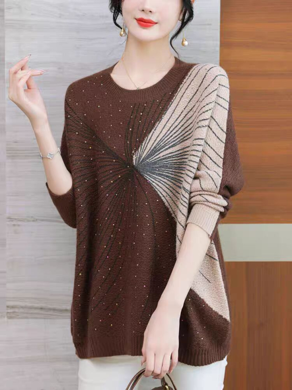 Pleten pulover od poliestera s teksturom ice-silk, okrugli izrez, dugi rukavi, regular-fit, model blok boja, duljina 50–65 cm, jesen 2025