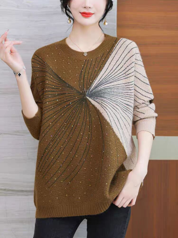 Pleten pulover od poliestera s teksturom ice-silk, okrugli izrez, dugi rukavi, regular-fit, model blok boja, duljina 50–65 cm, jesen 2025