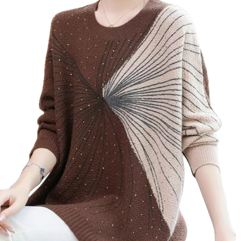 Pleten pulover od poliestera s teksturom ice-silk, okrugli izrez, dugi rukavi, regular-fit, model blok boja, duljina 50–65 cm, jesen 2025