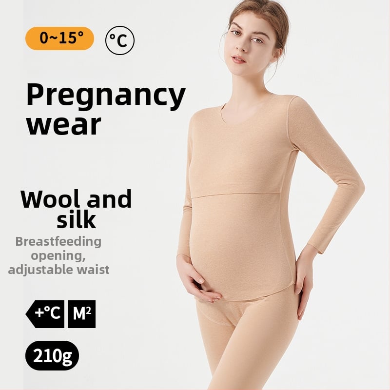 Σετ μητρικού θερμικού εσωρούχου για θηλασμό — φθινοπωρινό-χειμερινό, φούτερ κορυφή και παντελόνια, πολυεστερικό κατιονικό ύφασμα, 181–200 g/m², στρογγυλός λαιμός, μακριά μανίκια