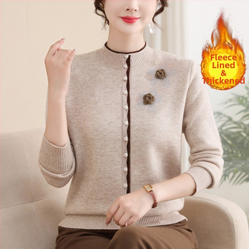 Sieviešu ziemas džemperis ar flīsa iekšpusi, kapuci, garām piedurknēm, apaļš kakls, 90–95% poliestera