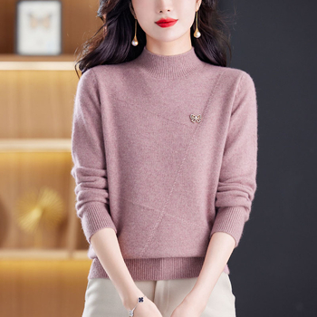 Anyáknak szóló gyapjú pulóver, lazán szabott, félmagas gallér, hosszú ujjú, 95% gyapjú