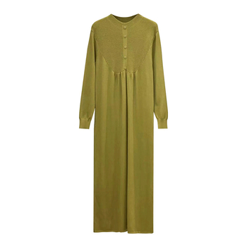 Бременска рокля за кърмене с кръгло деколте, дълги ръкави, А-лине средна дължина, смес полиестер и памук, есен 2024