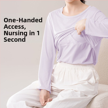 Τοπ μητρότητας για θηλασμό, χαλαρή γραμμή, γούνινο γιακά, μανίκια 3/4, chenille ύφασμα με 90–95% σπαντέξ