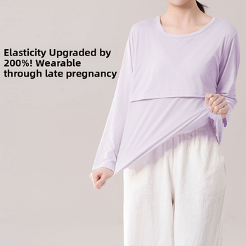 Τοπ μητρότητας για θηλασμό, χαλαρή γραμμή, γούνινο γιακά, μανίκια 3/4, chenille ύφασμα με 90–95% σπαντέξ