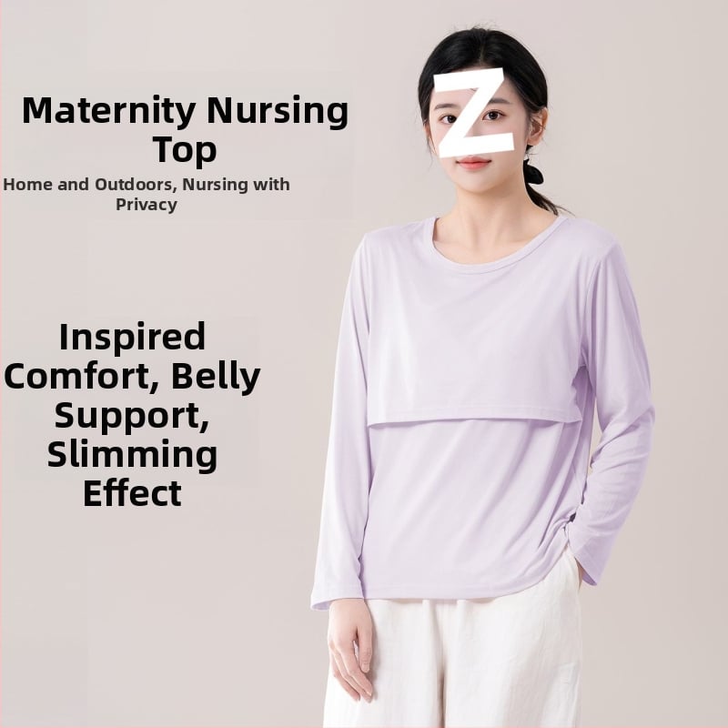 Τοπ μητρότητας για θηλασμό, χαλαρή γραμμή, γούνινο γιακά, μανίκια 3/4, chenille ύφασμα με 90–95% σπαντέξ