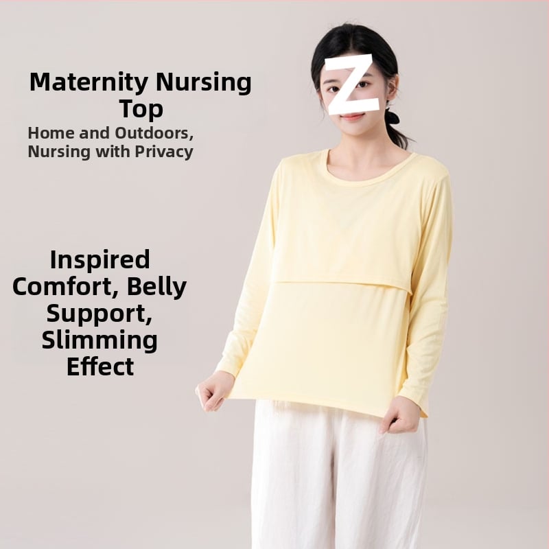 Τοπ μητρότητας για θηλασμό, χαλαρή γραμμή, γούνινο γιακά, μανίκια 3/4, chenille ύφασμα με 90–95% σπαντέξ