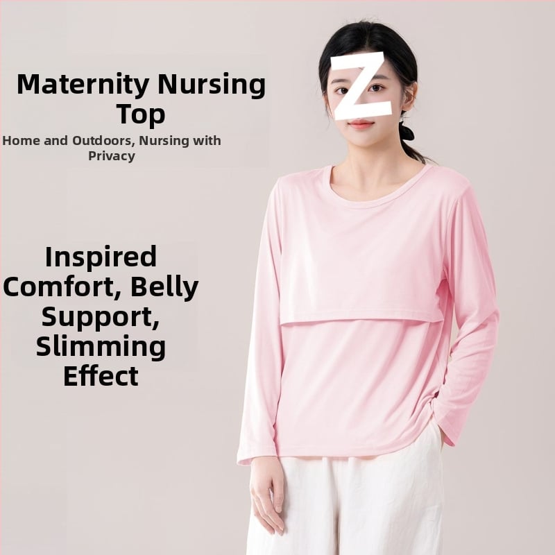 Τοπ μητρότητας για θηλασμό, χαλαρή γραμμή, γούνινο γιακά, μανίκια 3/4, chenille ύφασμα με 90–95% σπαντέξ