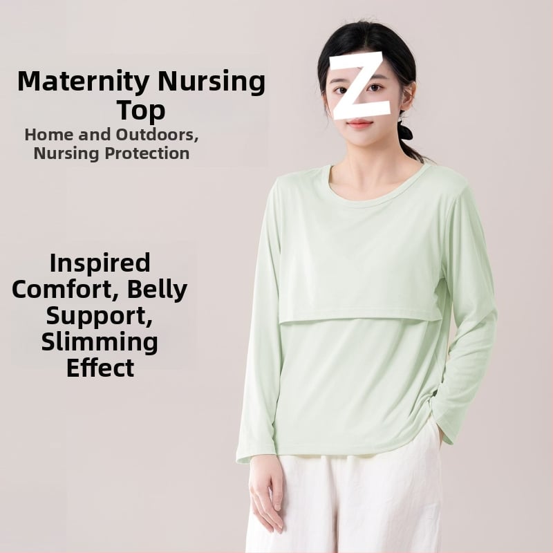 Τοπ μητρότητας για θηλασμό, χαλαρή γραμμή, γούνινο γιακά, μανίκια 3/4, chenille ύφασμα με 90–95% σπαντέξ