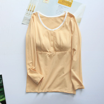 Τοπ εγκυμοσύνης για θηλασμό με μπροστινό κούμπωμα, στρογγυλή λαιμόκοψη, μακριά μανίκια, πλεκτό ύφασμα από 95% βαμβάκι, άνοιγμα θηλασμού