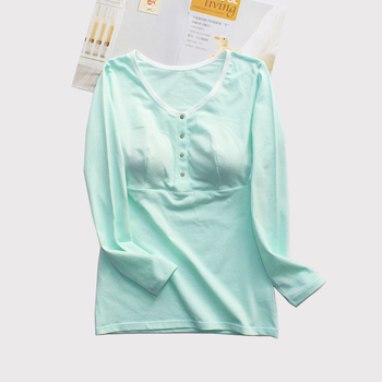 Τοπ εγκυμοσύνης για θηλασμό με μπροστινό κούμπωμα, στρογγυλή λαιμόκοψη, μακριά μανίκια, πλεκτό ύφασμα από 95% βαμβάκι, άνοιγμα θηλασμού