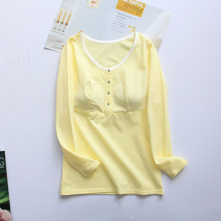 Τοπ εγκυμοσύνης για θηλασμό με μπροστινό κούμπωμα, στρογγυλή λαιμόκοψη, μακριά μανίκια, πλεκτό ύφασμα από 95% βαμβάκι, άνοιγμα θηλασμού