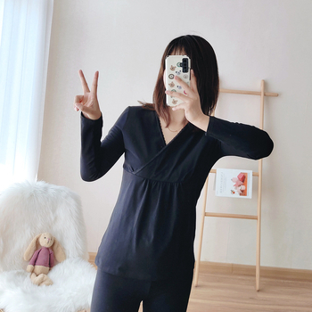 Μπλούζα μητρότητας για θηλασμό, κορεατικού στυλ, πλεκτό ύφασμα, 95% βαμβάκι, μακριά μανίκια