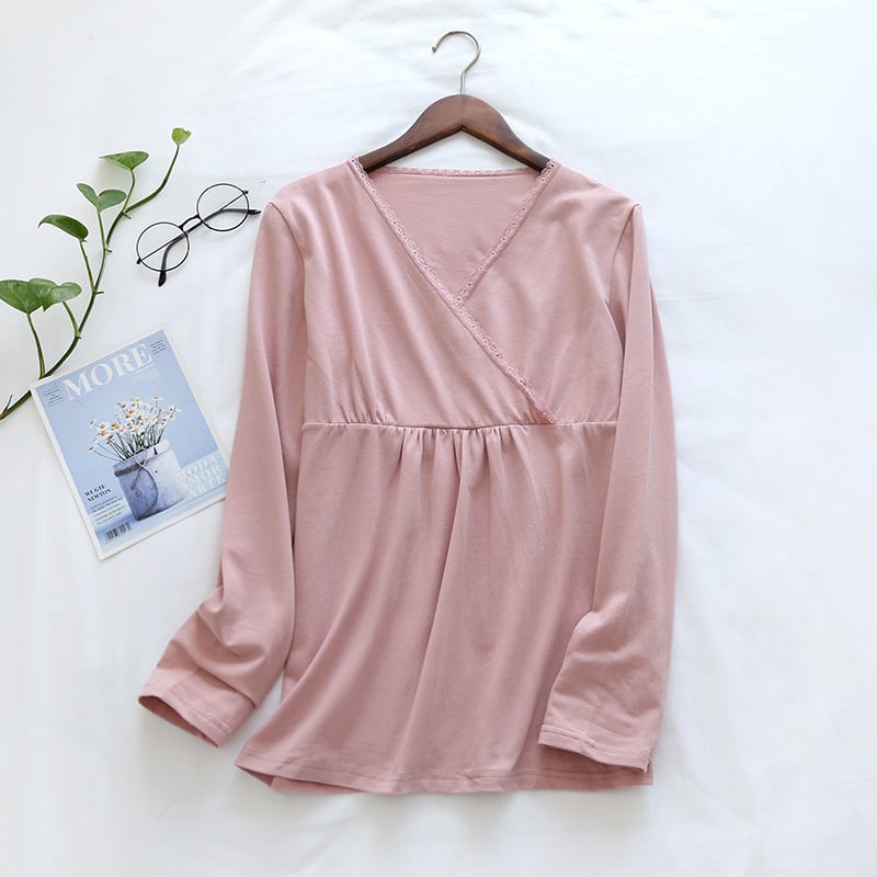 Μπλούζα μητρότητας για θηλασμό, κορεατικού στυλ, πλεκτό ύφασμα, 95% βαμβάκι, μακριά μανίκια