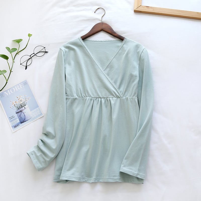 Μπλούζα μητρότητας για θηλασμό, κορεατικού στυλ, πλεκτό ύφασμα, 95% βαμβάκι, μακριά μανίκια