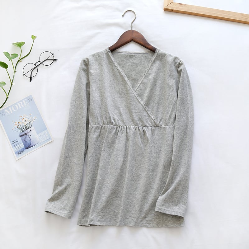 Μπλούζα μητρότητας για θηλασμό, κορεατικού στυλ, πλεκτό ύφασμα, 95% βαμβάκι, μακριά μανίκια
