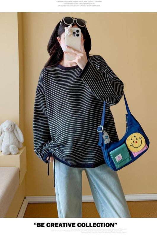 Várandós nőknek csíkos kötött kétrészes szett ősz-télre