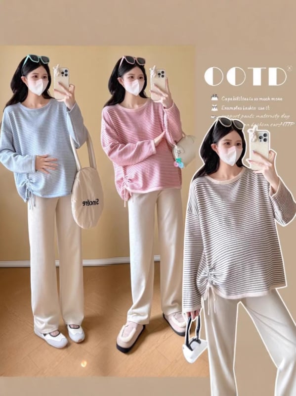 Várandós nőknek csíkos kötött kétrészes szett ősz-télre