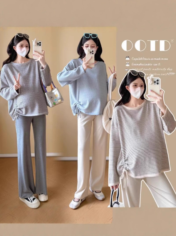 Várandós nőknek csíkos kötött kétrészes szett ősz-télre