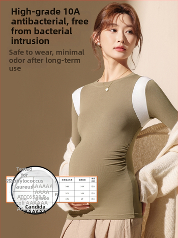 Μπλούζα εγκυμοσύνης με σχέδιο σπλίσινγκ, στρογγυλός λαιμός, μακριά μανίκια, μεσαίο μήκος, βισκόζη 90–95%