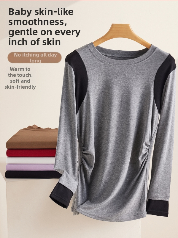 Μπλούζα εγκυμοσύνης με σχέδιο σπλίσινγκ, στρογγυλός λαιμός, μακριά μανίκια, μεσαίο μήκος, βισκόζη 90–95%