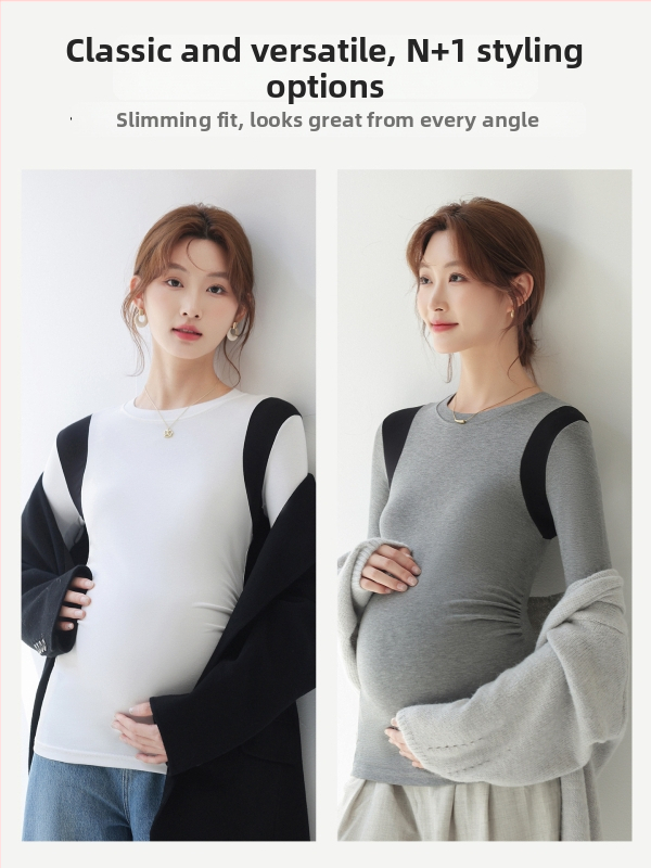 Μπλούζα εγκυμοσύνης με σχέδιο σπλίσινγκ, στρογγυλός λαιμός, μακριά μανίκια, μεσαίο μήκος, βισκόζη 90–95%