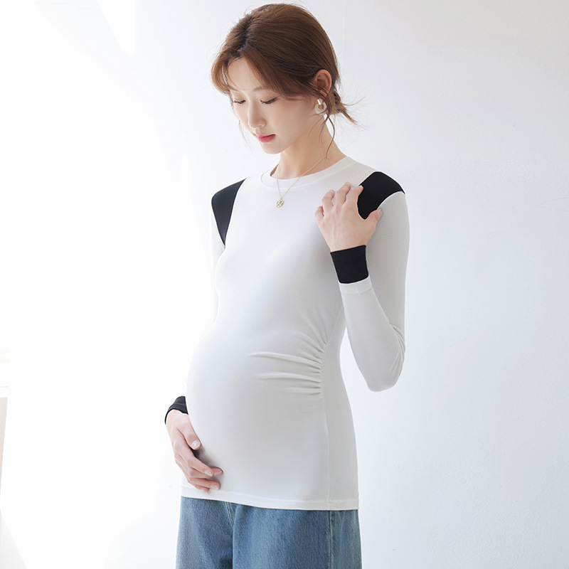 Μπλούζα εγκυμοσύνης με σχέδιο σπλίσινγκ, στρογγυλός λαιμός, μακριά μανίκια, μεσαίο μήκος, βισκόζη 90–95%