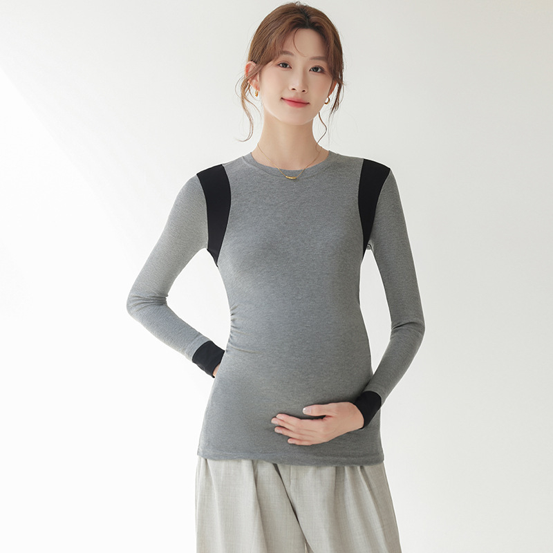 Μπλούζα εγκυμοσύνης με σχέδιο σπλίσινγκ, στρογγυλός λαιμός, μακριά μανίκια, μεσαίο μήκος, βισκόζη 90–95%