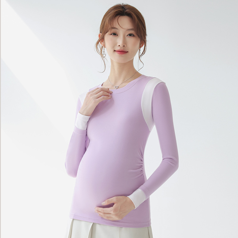 Μπλούζα εγκυμοσύνης με σχέδιο σπλίσινγκ, στρογγυλός λαιμός, μακριά μανίκια, μεσαίο μήκος, βισκόζη 90–95%