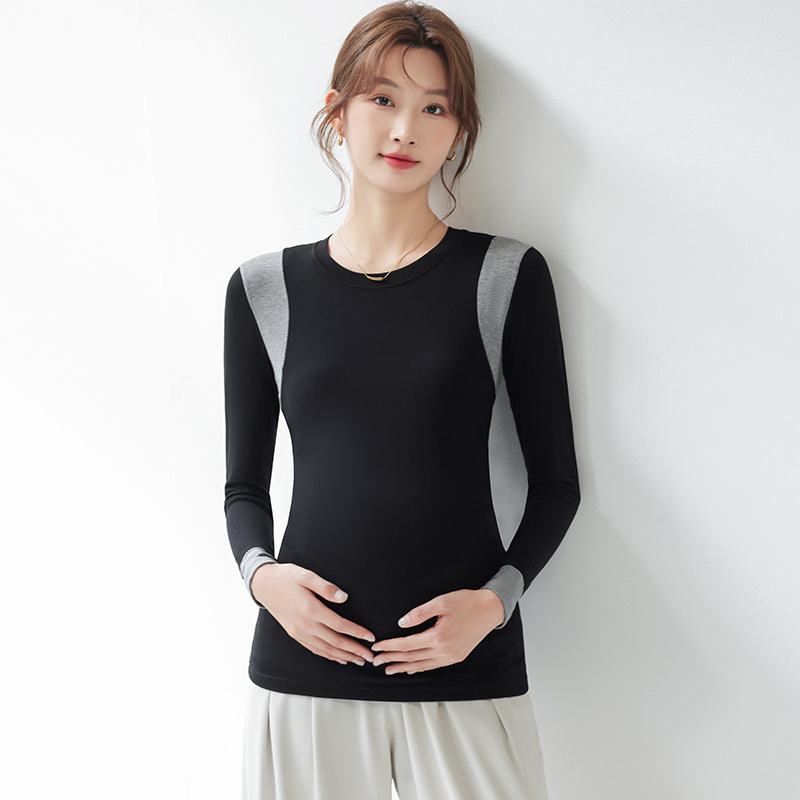 Μπλούζα εγκυμοσύνης με σχέδιο σπλίσινγκ, στρογγυλός λαιμός, μακριά μανίκια, μεσαίο μήκος, βισκόζη 90–95%