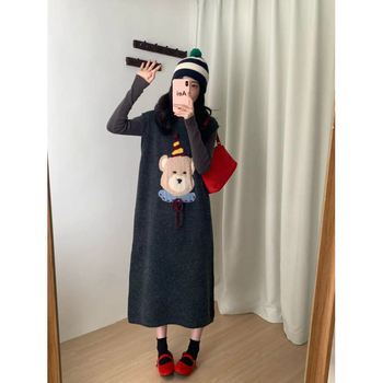 Trudnički kostim sa suknom od pletene tkanine za zimu, dugi rukavi, duga suknja, 95% sadržaj glavnog materijala, street style