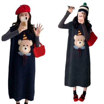 Trudnički kostim sa suknom od pletene tkanine za zimu, dugi rukavi, duga suknja, 95% sadržaj glavnog materijala, street style