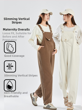 Παντελόνια εγκύων με τιράντες - corduroy, πολυεστέρας 90–95%, Spandex <30%, Micro-elastic, Φθινόπωρο 2024