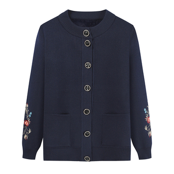 Izšūts adīts kardigans vecākiem - rudens/ziema, poliestera audums, vienkrāsains raksts, ķīniešu stils