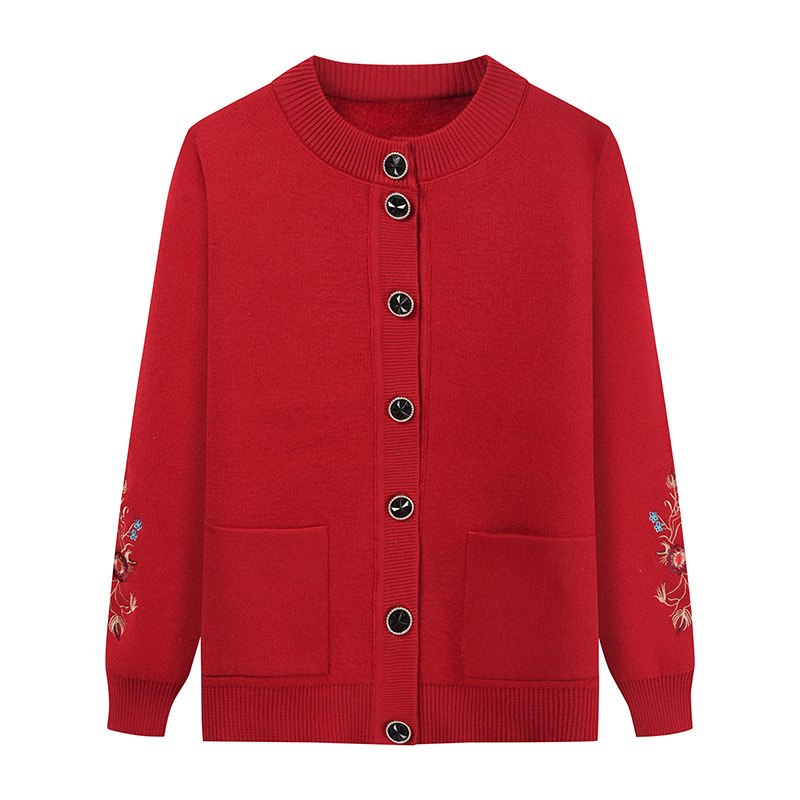 Izšūts adīts kardigans vecākiem - rudens/ziema, poliestera audums, vienkrāsains raksts, ķīniešu stils