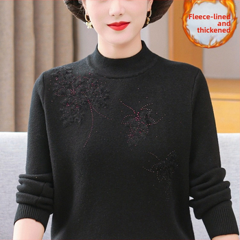 Top tricotat din velur, croială lejeră, guler semi-turtleneck, glugă, lungime medie, stil retro Chinezesc