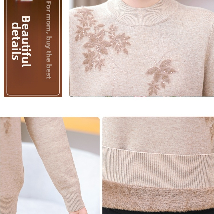 Top tricotat din velur, croială lejeră, guler semi-turtleneck, glugă, lungime medie, stil retro Chinezesc