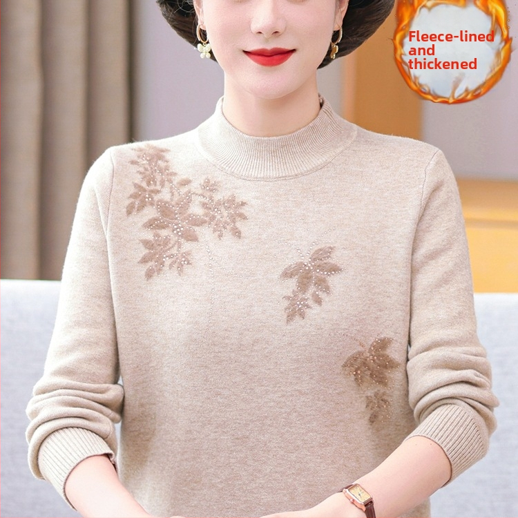 Top tricotat din velur, croială lejeră, guler semi-turtleneck, glugă, lungime medie, stil retro Chinezesc