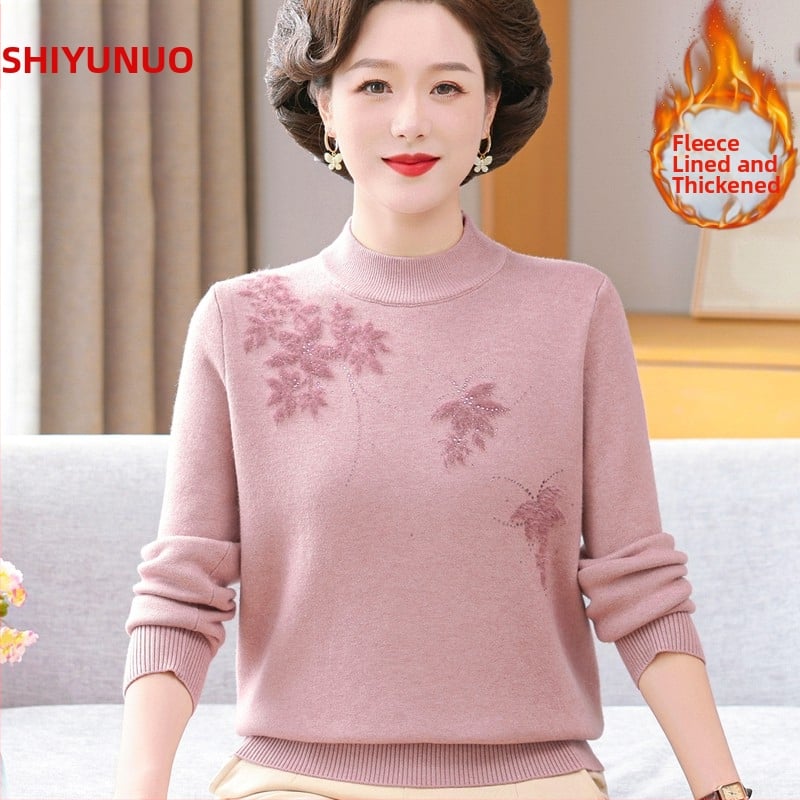 Top tricotat din velur, croială lejeră, guler semi-turtleneck, glugă, lungime medie, stil retro Chinezesc