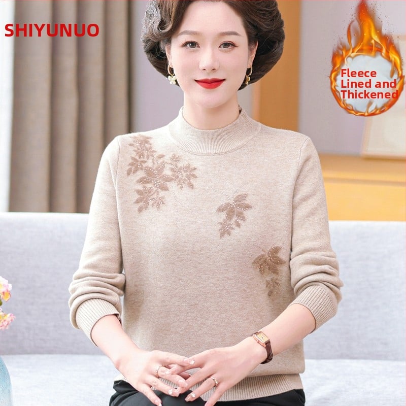 Top tricotat din velur, croială lejeră, guler semi-turtleneck, glugă, lungime medie, stil retro Chinezesc