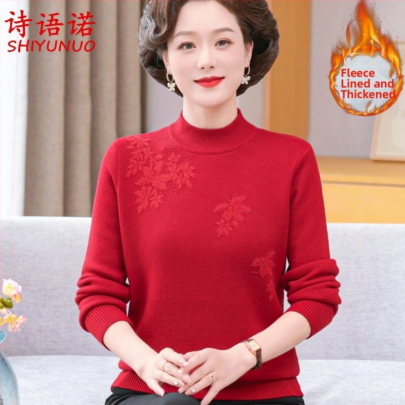 Top tricotat din velur, croială lejeră, guler semi-turtleneck, glugă, lungime medie, stil retro Chinezesc