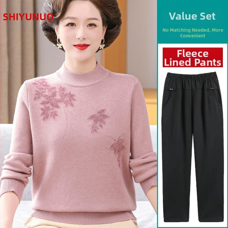 Top tricotat din velur, croială lejeră, guler semi-turtleneck, glugă, lungime medie, stil retro Chinezesc