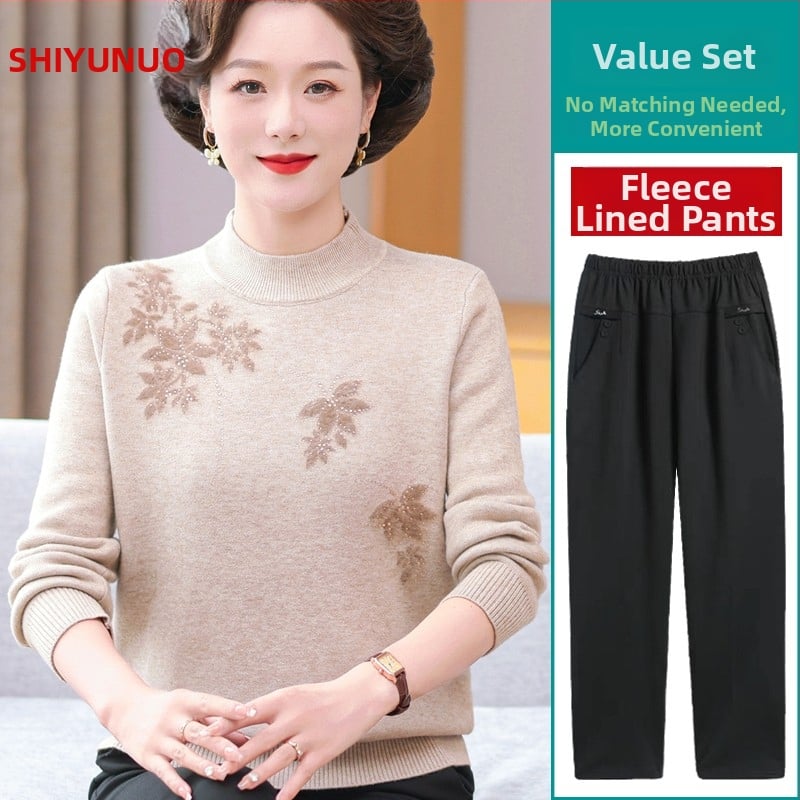 Top tricotat din velur, croială lejeră, guler semi-turtleneck, glugă, lungime medie, stil retro Chinezesc